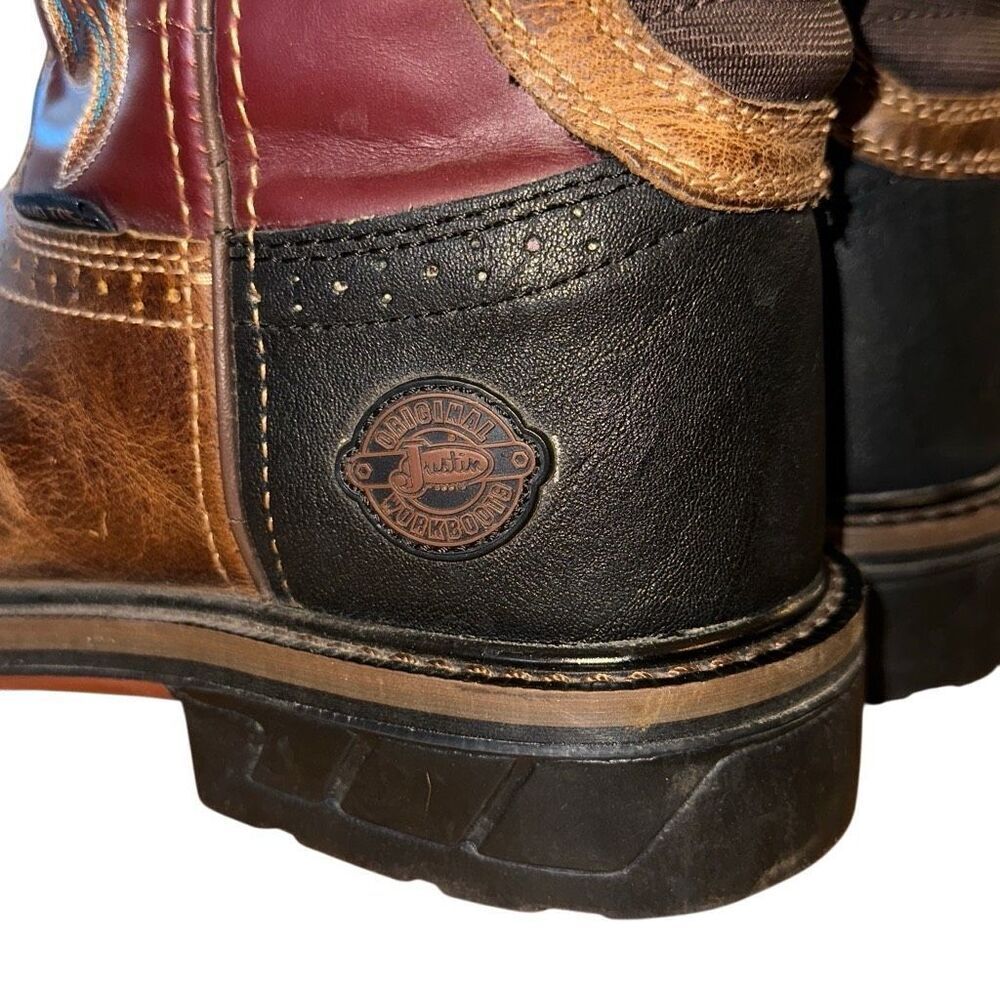 Justin Mens Work Boot Brown Red Leather Composite Toe Size 9 D Western cowboy - Picture 8 of 15
